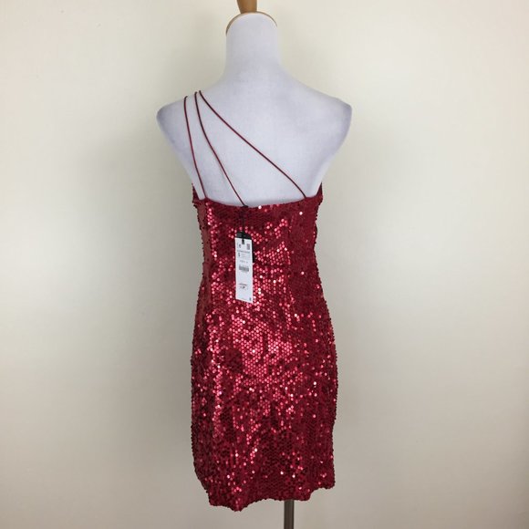 NWT ZARA Red Embellished Sequined Asymmetric Double Strap Front Lined Dress - Picture 7 of 8